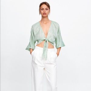Zara Knotted Polka Dot Jacquard Top